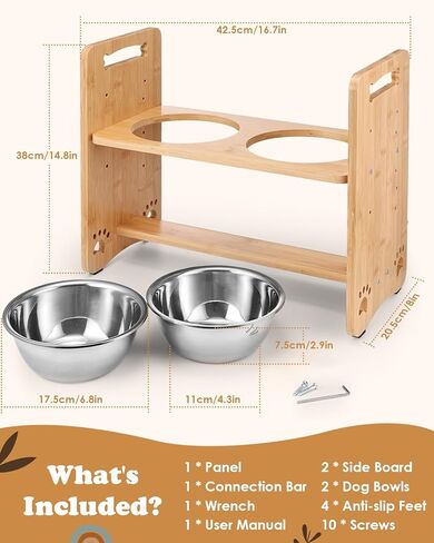 Petbank Elevated Dog Bowls Raised Dog Bowl Stand with 2 Stainless Steel Bowl Set, 6 Adjustable Heights(5.5"-11.4"), 18°Tilt Dog Food Bowls for Large Medium & Small Dogs and Pets in Kuwait