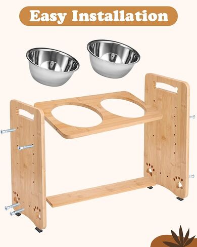 Petbank Elevated Dog Bowls Raised Dog Bowl Stand with 2 Stainless Steel Bowl Set, 6 Adjustable Heights(5.5"-11.4"), 18°Tilt Dog Food Bowls for Large Medium & Small Dogs and Pets in Kuwait