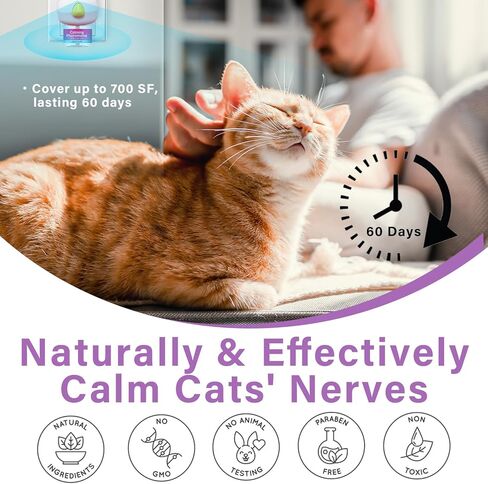Cat Calming Diffuser, Cat Anxiety Relief, Sustained Release Pheromone for 60 Days Use, Easily Fit in New Environment, 2 in 1 Cat Calming Products with Diffuser Head&2pcs Vial in Kuwait