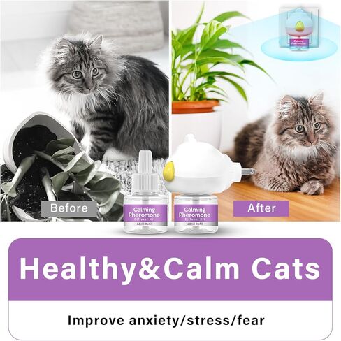 Cat Calming Diffuser, Cat Anxiety Relief, Sustained Release Pheromone for 60 Days Use, Easily Fit in New Environment, 2 in 1 Cat Calming Products with Diffuser Head&2pcs Vial in Kuwait