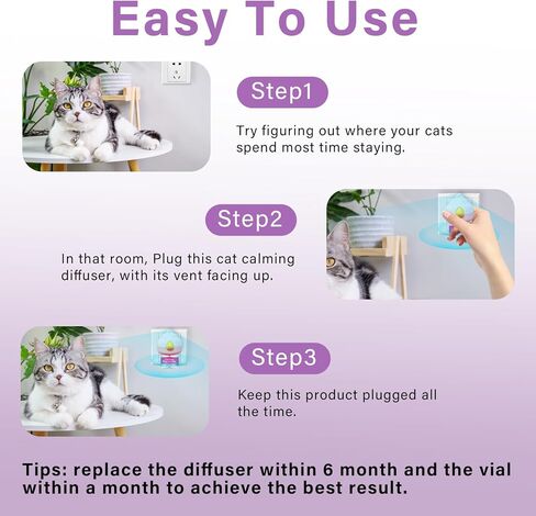 Cat Calming Diffuser, Cat Anxiety Relief, Sustained Release Pheromone for 60 Days Use, Easily Fit in New Environment, 2 in 1 Cat Calming Products with Diffuser Head&2pcs Vial in Kuwait