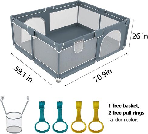 قفص لعب للاطفال من ييمي، اقلام لعب 71×59 انش للاطفال الصغار، ساحة لعب للاطفال، قلم لعب للاطفال في الهواء الطلق والمنزل، ساحة لعب مضادة للسقوط - رمادي in Kuwait