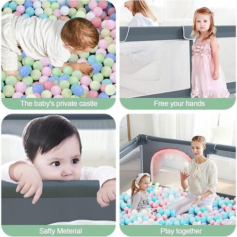 قفص لعب للاطفال من ييمي، اقلام لعب 71×59 انش للاطفال الصغار، ساحة لعب للاطفال، قلم لعب للاطفال في الهواء الطلق والمنزل، ساحة لعب مضادة للسقوط - رمادي in Kuwait