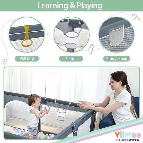 قفص لعب للاطفال من ييمي، اقلام لعب 71×59 انش للاطفال الصغار، ساحة لعب للاطفال، قلم لعب للاطفال في الهواء الطلق والمنزل، ساحة لعب مضادة للسقوط - رمادي in Kuwait