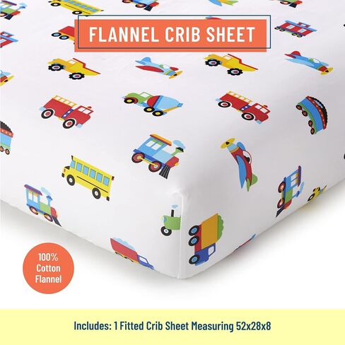 Wildkin 100% Cotton Flannel Crib Sheet – Soft & Breathable Fitted Sheet - Trains, Planes, and Trucks in Saudi Arabia