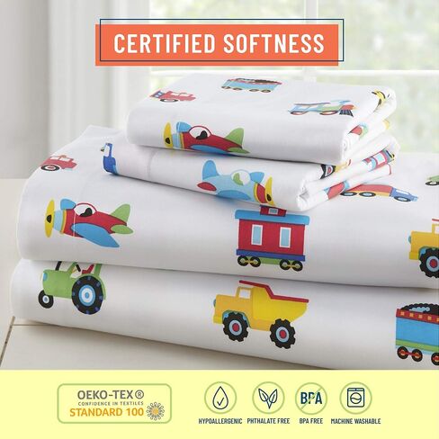 Wildkin 100% Cotton Flannel Crib Sheet – Soft & Breathable Fitted Sheet - Trains, Planes, and Trucks in Saudi Arabia