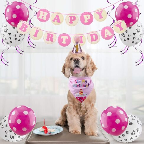 GAGILAND Dog Birthday Party Supplies Bandana Hat Banner Set Boy Girl Cute Bow Tie Scarf Dog Birthday Decorations (Pink，Dog Girl) in Saudi Arabia