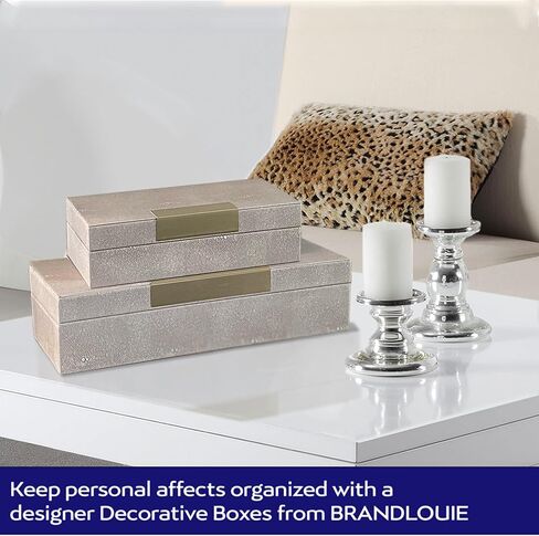 BRANDLOUIE Decorative Boxes Ivory for Jewelry, Cosmetics, and Small Personal Items or Keepsakes, 2 Pc. Set, Shagreen Faux Leather, Small and Large Storage Box set for Home Decor in Kuwait