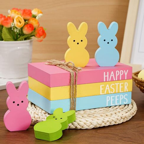 الحوت عيد الفصح خشبية صينية ديكور سعيد عيد الفصح فو الزخرفية الكتب المكدسة حزمة الوردي الأصفر الأزرق كتلة خشبية علامة مع انقطاع الأرنب لعيد الفصح المطبخ ديكور المنزل الجدول in Kuwait