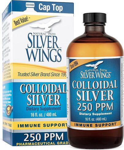Natural Path Silver Wings Colloidal Silver 250ppm 16oz - Premium Glass Bottle - Amber Color Means Higher Concentration Than Clear Silver Liquids - Natural Mineral Supplement (1250mcg) in Saudi Arabia