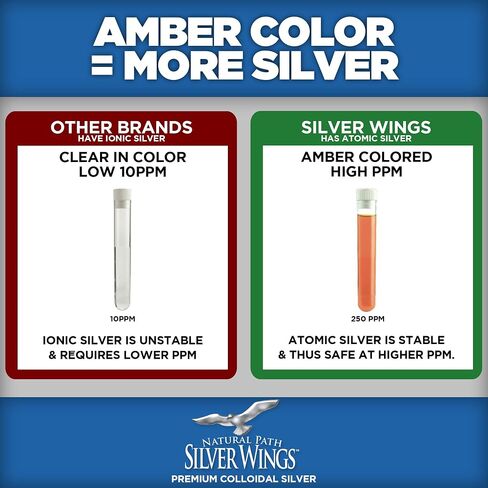 Natural Path Silver Wings Colloidal Silver 250ppm 16oz - Premium Glass Bottle - Amber Color Means Higher Concentration Than Clear Silver Liquids - Natural Mineral Supplement (1250mcg) in Saudi Arabia