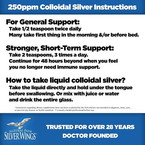 Natural Path Silver Wings Colloidal Silver 250ppm 16oz - Premium Glass Bottle - Amber Color Means Higher Concentration Than Clear Silver Liquids - Natural Mineral Supplement (1250mcg) in Saudi Arabia