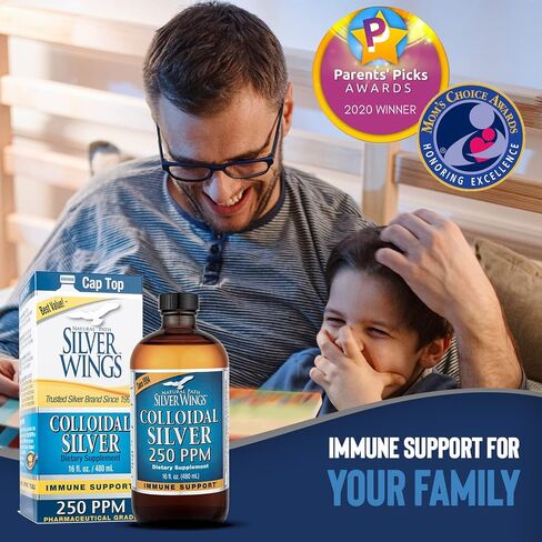 Natural Path Silver Wings Colloidal Silver 250ppm 16oz - Premium Glass Bottle - Amber Color Means Higher Concentration Than Clear Silver Liquids - Natural Mineral Supplement (1250mcg) in Saudi Arabia