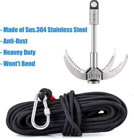 JWWYJ Grappling Hooks - BELSONA Survival Claw Multifunctional Stainless Steel Hook with 20M(64ft) Static Rock Nylon Rope in Saudi Arabia