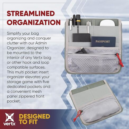 Vertx Admin Organizer Multi Pocket for Backpack, Bag Organization, Hook and Loop Attachment, Grey - One Size in Saudi Arabia
