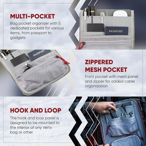 Vertx Admin Organizer Multi Pocket for Backpack, Bag Organization, Hook and Loop Attachment, Grey - One Size in Saudi Arabia
