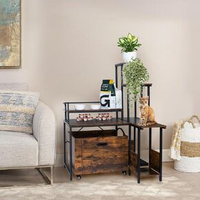 IDEALHOUSE 2024 New Hidden Litter Box Furniture - Cat Litter Box Enclosure Furniture with Flower Stand, Pullable Carring Tray, Coner Plant Stand, Corner Wooden Cat Washroom in Kuwait