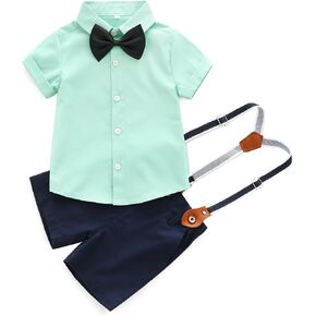 Kimocat Baby Clothes Gentleman Suit Style Short Sleeve Shirt + Bowtie + Short Suspenders in Kuwait