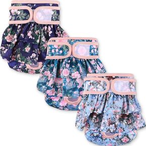 NOYAL Washable Dog Diapers Female Reusable High Absorbency Leak-Proof Small Animals Pattern Doggie Diapers 3 Pack