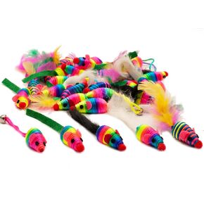 Fashion's Talk 30 Pack 5" Cat Toy Mouse, Handmade Mice Kitten Toys with Rattle Feather Mini Mouse for Indoor Cats Interactive Play Color Varies (Rainbow Mice 5 Style) in Kuwait
