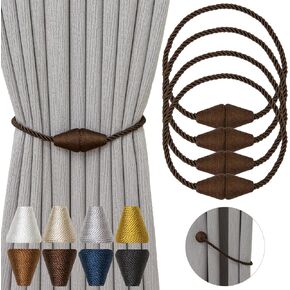 Magnetic Curtain Tiebacks 2 Pack Outdoor Rope Curtain Tie Backs Decorative Window Treatment Holdbacks for Home Decorative Curtain, Beige