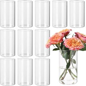 SUPMIND 12pcs Clear Cylinder Vases for Centerpieces, Glass Flower Vases for Wedding Decorations and Home Decor, 6 Inch Glass Hurricane Candle Holder for Table Shelf in Kuwait