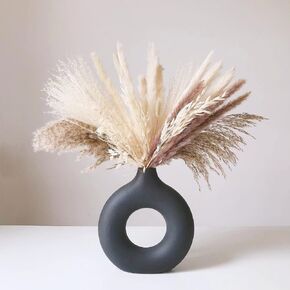 Eastern Rock White Ceramic Vases for Pampas Grass,Water Drop Design Doughnut vase Modern Home Decor Minimalist Nordic Boho Ins Style (White Mini)