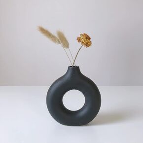 Eastern Rock White Ceramic Vases for Pampas Grass,Water Drop Design Doughnut vase Modern Home Decor Minimalist Nordic Boho Ins Style (White Mini)