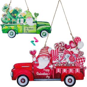 Tioncy Valentine's Day Decorations Reversible Truck Double Sided Wooden Sign Happy St. Patrick's Day Decor Hanging Front Door Hanger Door Sign Wooden Sign for Porch Home Wall Indoor Outdoor in Kuwait