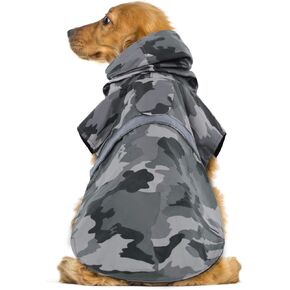 KOESON Dog Raincoat Waterproof Pet Rain Jacket, Reflective Adjustable Dog Rain Poncho Slicker with Leash Hole, Camouflage Lightweight Rainproof Hoodie Clothes for Medium Large Dogs Brown M