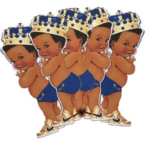 Blue Prince Party Cut-Outs, African American Prince Decor for Royal Birthday Baby Shower (16 inches)