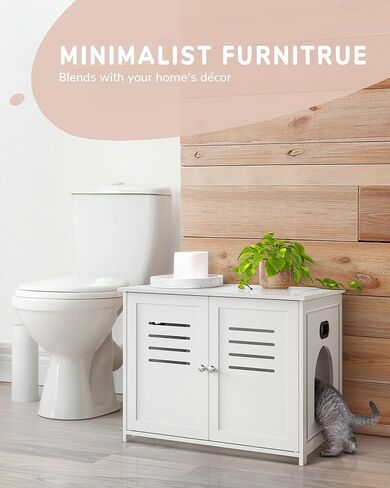 Biubiucat Cat Litter Box Enclosure, Wooden Litter Box Hidden Litter Box Furniture, Home Decorative Cat House Indoor,Wooden Cat Washroom Furniture with Barn Door - White in Kuwait