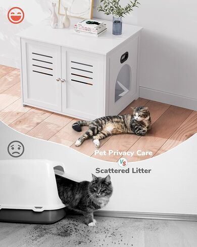 Biubiucat Cat Litter Box Enclosure, Wooden Litter Box Hidden Litter Box Furniture, Home Decorative Cat House Indoor,Wooden Cat Washroom Furniture with Barn Door - White in Kuwait