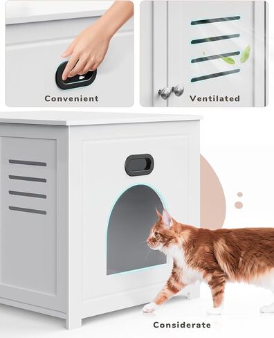 Biubiucat Cat Litter Box Enclosure, Wooden Litter Box Hidden Litter Box Furniture, Home Decorative Cat House Indoor,Wooden Cat Washroom Furniture with Barn Door - White in Kuwait