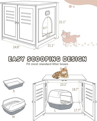 Biubiucat Cat Litter Box Enclosure, Wooden Litter Box Hidden Litter Box Furniture, Home Decorative Cat House Indoor,Wooden Cat Washroom Furniture with Barn Door - White in Kuwait