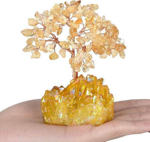 Multicolor Crystal Tree Chakra Feng Shui Tree Titanium Quartz Cluster Base Gemstone Crystals Bonsai Money Tree for Wealth and Luck in Saudi Arabia