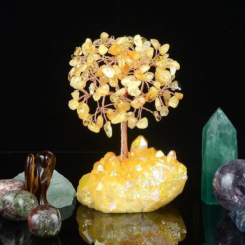 Multicolor Crystal Tree Chakra Feng Shui Tree Titanium Quartz Cluster Base Gemstone Crystals Bonsai Money Tree for Wealth and Luck in Saudi Arabia