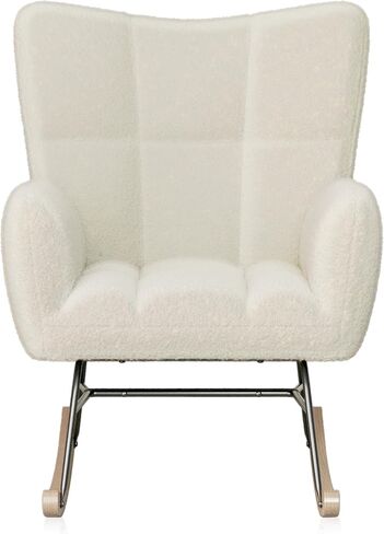 كرسي هزاز BELLEZE، كرسي حضانة منجد، كرسي منجد مع ظهر مبطن ومساند للذراعين، كرسي هزاز ذو مقعد واسع لغرفة النوم، غرفة الحضانة، غرفة المعيشة، المكتب، غرفة الضيوف (لوسي - أبيض) in Kuwait