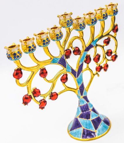 شجرة مينورا مرصعة بالجواهر ومطلية بالذهب مع زهور حمراء من شركة Dreidel (شجرة فسيفساء مرصعة بالجواهر ومطلية بالذهب مع زهرة حمراء) in Kuwait