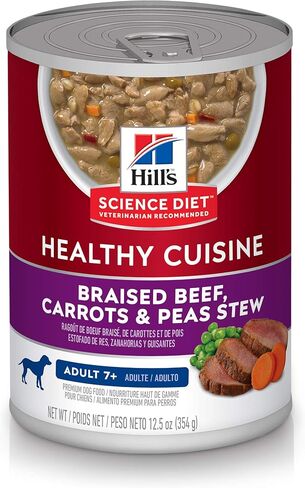 Hill's Science Diet طعام الكلاب الرطب، للبالغين 7+، مطبخ صحي، لحم البقر المطهو ​​ببطء، يخنة الجزر والبازلاء، 12.5 أونصة. علب، 12 علبة in Kuwait