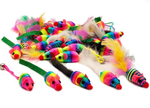 Fashion's Talk 30 Pack 5" Cat Toy Mouse, Handmade Mice Kitten Toys with Rattle Feather Mini Mouse for Indoor Cats Interactive Play Color Varies (Rainbow Mice 5 Style) in Kuwait