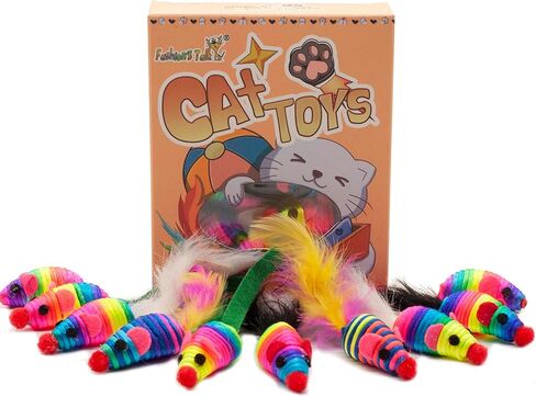 Fashion's Talk 30 Pack 5" Cat Toy Mouse, Handmade Mice Kitten Toys with Rattle Feather Mini Mouse for Indoor Cats Interactive Play Color Varies (Rainbow Mice 5 Style) in Kuwait