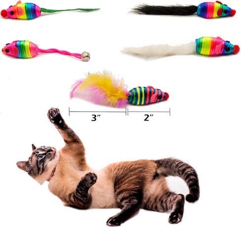 Fashion's Talk 30 Pack 5" Cat Toy Mouse, Handmade Mice Kitten Toys with Rattle Feather Mini Mouse for Indoor Cats Interactive Play Color Varies (Rainbow Mice 5 Style) in Kuwait