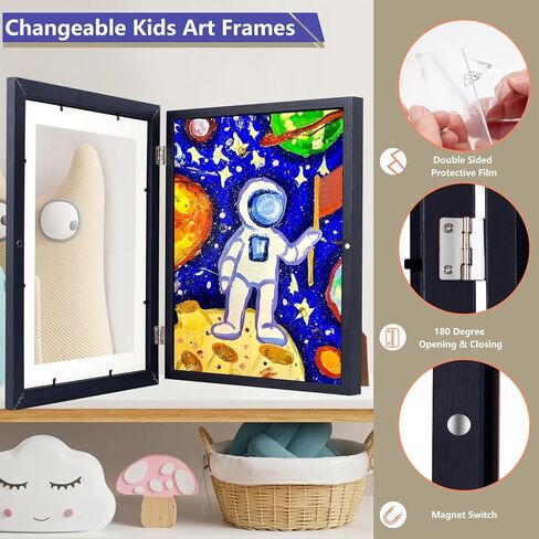 إطارات فنية للأطفال، تعرض 8.5 × 11 مع حصيرة و10 × 12.5 بدون حصيرة، إطارات عمل فنية للأطفال قابلة للتغيير، إطار تخزين لعرض الأعمال الفنية للجدار، للصور ثلاثية الأبعاد، والحرف اليدوية، والفن المعلق، والمحفظة in Kuwait