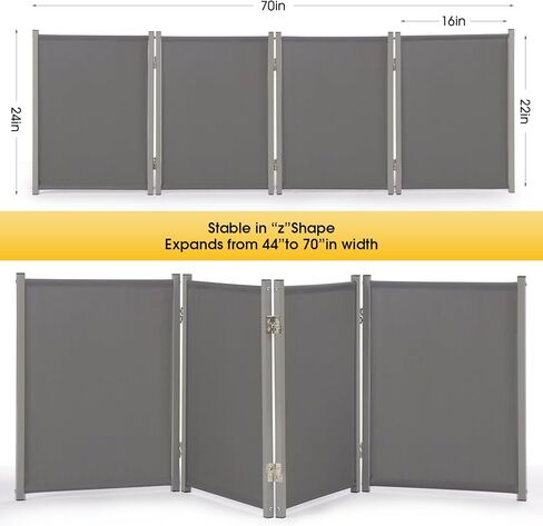 رانتيلا بوابة للكلاب والحيوانات الاليفة قوية ومتينة وقابلة للطي وقابلة للحمل داخل المنزل (بوابة رمادية للحيوانات الاليفة، 4 الواح بطول 24 انش) in Kuwait