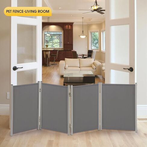 رانتيلا بوابة للكلاب والحيوانات الاليفة قوية ومتينة وقابلة للطي وقابلة للحمل داخل المنزل (بوابة رمادية للحيوانات الاليفة، 4 الواح بطول 24 انش) in Kuwait