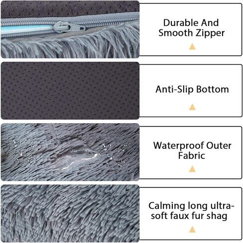 2 in 1 Calming Dog Beds for Small Dogs, Dual Layer Orthopedic Egg Crate Foam & Memory Foam Faux Fur Shag Pet Mattress Warming Rectangle Cuddle Bed Comfy Anti Anxiety, Washable Cover Anti-Slip in Kuwait