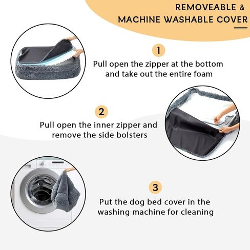 2 in 1 Calming Dog Beds for Small Dogs, Dual Layer Orthopedic Egg Crate Foam & Memory Foam Faux Fur Shag Pet Mattress Warming Rectangle Cuddle Bed Comfy Anti Anxiety, Washable Cover Anti-Slip in Kuwait