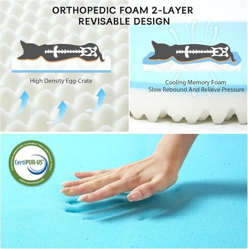 2 in 1 Calming Dog Beds for Small Dogs, Dual Layer Orthopedic Egg Crate Foam & Memory Foam Faux Fur Shag Pet Mattress Warming Rectangle Cuddle Bed Comfy Anti Anxiety, Washable Cover Anti-Slip in Kuwait