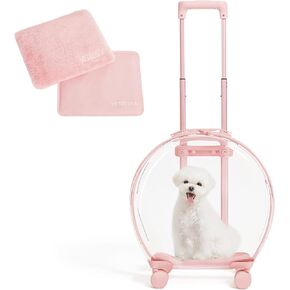 حامل القطط الصلب من VETRESKA مع ملصقات وسجادتين، حامل كلب للسفر يتنفس بحرية، قفص قطط خارجي معتمد من شركة الطيران، حقيبة عربة بيت للقطط محمولة مع عجلة صامتة للقطط والكلاب in Kuwait